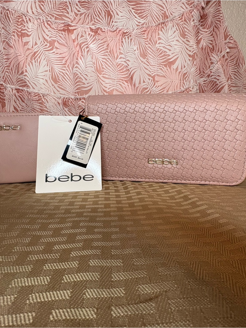 bebe Pink Woven Crossbody Clutch
